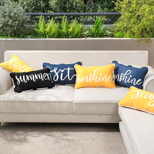 ASPMIZ Outdoor Pillow Covers 12 x 20 Inch, Waterproof Lumbar Throw Pillows for Patio Porch Furniture Couch, Navy Blue Decorative Cushion Cover Set...