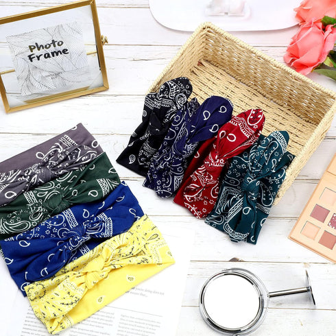 WILLBOND 13 Pieces Bandana Headband for Women Paisley Hair Bandanas Boho Bow Headbands Elastic Knot Rabbit Ear Head Wrap Cute Hair Accessories for...