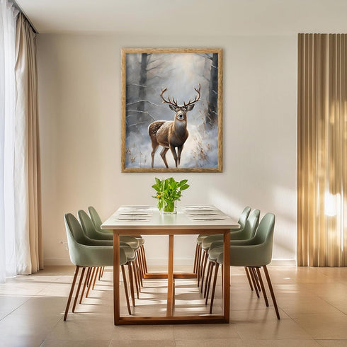 Posterizer 1 pcs-majestic deer in snowy winter scene-oil painting style-12-Art for Animal Lovers-Landscape & Nature Art-Decor for Home & Office- u...