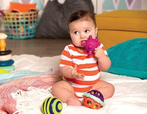 B. toys- B. baby- 4 Sensory Balls – Baby Toys – Developmental Play – Rubber Balls with Textures, Sounds, Lights – Ball-a-baloos- 6 Months +...