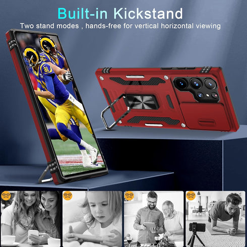 DEERLAMN for Samsung Galaxy S24 Ultra Case with Slide Camera Cover+Screen Protector (1 Pack), Rotated Ring Kickstand Military Grade Shockproof Pro...