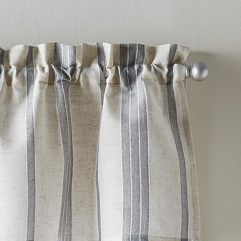 CHF McKenzie Striped Window Kitchen Curtain Valance, Rod Pocket, 58W x 14L inch, Grey...