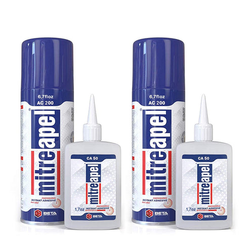 MITREAPEL Ca Glue with Activator (2 x 1.7 oz - 2 x 6.7 fl oz), Ca Glue for Woodworking, Cyanoacrylate Glue and Activator for Wood, Plastic, Metal,...