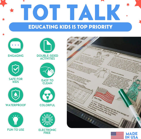 Tot Talk U.S. Presidents Educational Placemat for Kids – Double-Sided, Waterproof & Wipeable – Learn About Presidents, Political Parties, History,...
