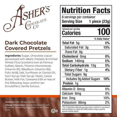Asher's Chocolates, Chocolate Covered Pretzels, Gourmet Sweet and Salty Candy, Small Batches of Kosher Chocolate, Family Owned Since 1892 (6.5oz, ...