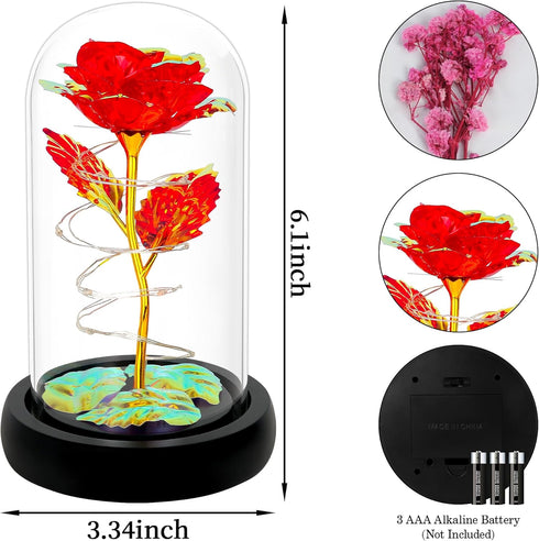 Childom Birthday Gifts for Women,Christmas Flowers Gifts for Her,Women,Mom,Wife,Grandma,Light Up Rose in Glass Dome,Colorful Red Flowers for Chris...