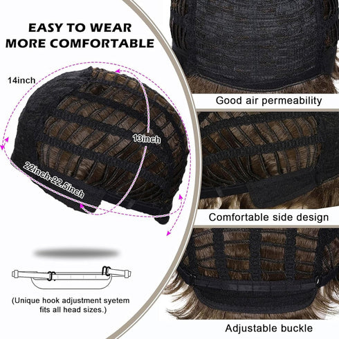 Mens Short Brown Wig Synthetic Natural Replacement Hair Wig for Daily Party Wear...