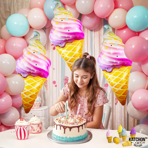KatchOn, Ice Cream Balloons - Big 37 Inch, Pack of 6 | Ice Cream Party Decoration | Icecream Cone Balloons for Birthday Party Decorations | Summer...