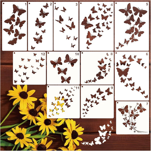 Large Butterfly Stencils for Painting A4 Butterfly Stencil Paint Stencils for Painting on Wood Burning Art Craft Canvas Furniture Wall (12 butterf...