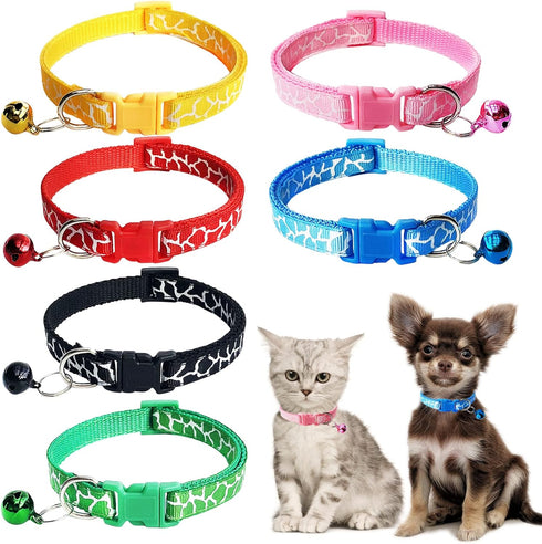 Jecikelon 6 PCS Puppy Collars Adjustable Pup Collar for Small Pet Dog Polyester Cat Collar with Bell Basic Collar for Small Dogs (Small, Crack)...