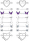 8 Pairs 14G Nipple Rings for Women Stainless Steel CZ Striaght Barbell Tongue Ring Nipple ring Set Butterfly Devil Heart Nipple Piercing Jewelry 1...