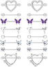 8 Pairs 14G Nipple Rings for Women Stainless Steel CZ Striaght Barbell Tongue Ring Nipple ring Set Butterfly Devil Heart Nipple Piercing Jewelry 1...