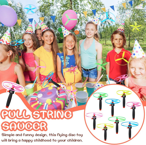 24 Pcs Flying Saucer Flying Disc Toy Helicopter Toy Disco Flyers Include 8 String Launchers and 16 Flying Saucer Flying Disc Launcher Flying Toys ...