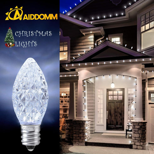 25 Pack C7 Cool White LED Replacement Christmas Light Faceted Bulbs, 0.72W, 2 SMD LEDs in Each Light Bulb, E12 Base, Commercial Grade Replacement ...