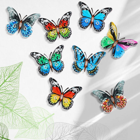 8 Pieces Metal Butterfly Wall Art Decor, 3D Butterfly Hanging Wall Decor Sculpture for Balcony Patio Living Room Garden Outdoor Fence Decoration (...