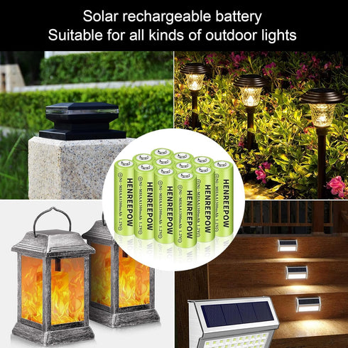Henreepow Ni-MH AA Rechargeable Batteries, Double A High Capacity 1.2V 1300mAh Pre-Charged for Garden Landscaping Outdoor Solar Lights, String Lig...
