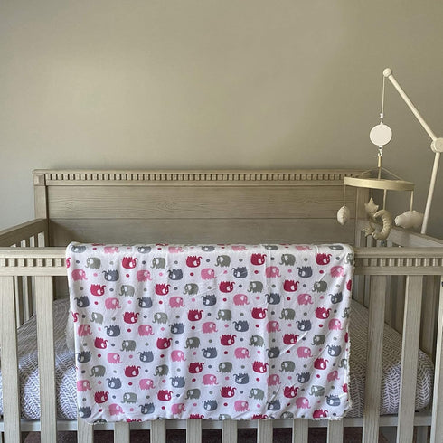 EVERYDAY KIDS Large Ultra Soft Gray and Pink Elephant Minky Baby Blanket for Girls Mink and Sherpa Toddler and Baby Girl Blanket Measures 30 x 40”...