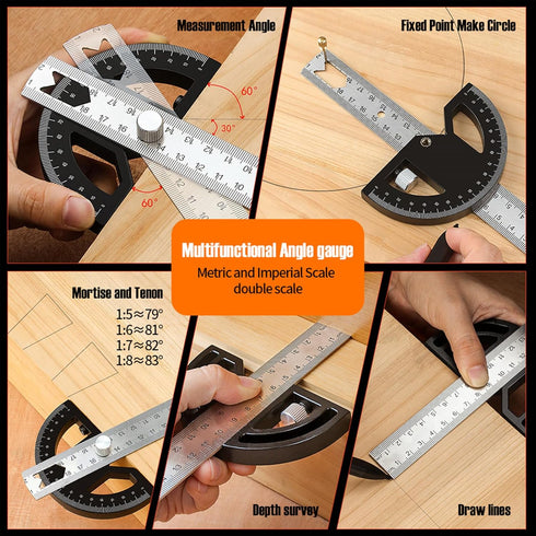 Protractor Angle Finder Carpenter Square Adjustable Aluminum Protractor Square and Angle Gauge for Carpenters & Woodworking Hobbyists with 0-180 D...