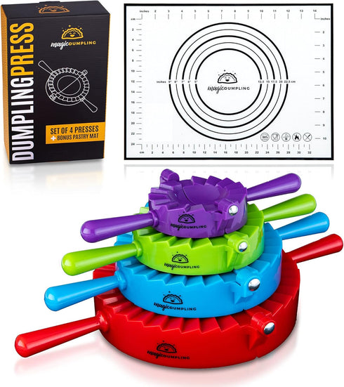 Magic Dumpling Maker Kit, Set of 4 - Mold Ravioli, Empanadas, Momos, Gyozas, Pot Stickers, Jamaican Beef Patties, Pierogi and Calzones - Wonton Do...