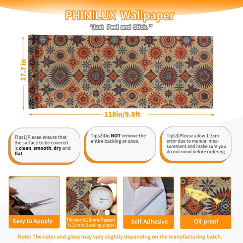 Contact Paper for Countertops Cover - Boho Moroccan Egyptian Inspired Peel and Stick Wallpaper - Removable Self Adhesive Thick Floral Vinyl Film R...