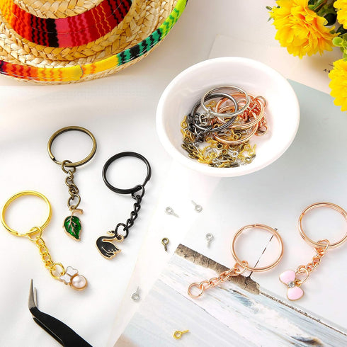360 Pcs Key Chains Bulk for Crafts Including 90 Pcs Keychain Rings, 90 Pcs Open Jump Rings Connectors, 180 Pcs Small Screw Eye Pins Hooks for DIY ...
