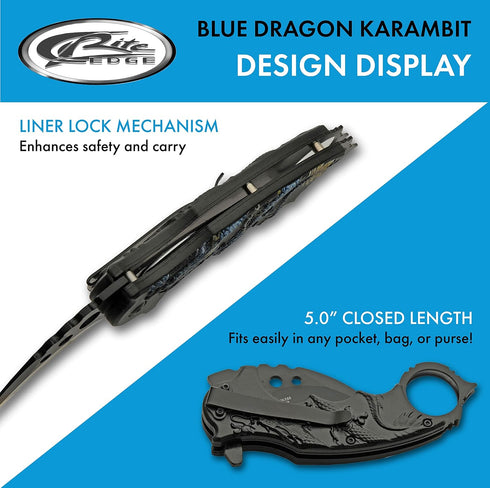 SZCO Supplies 300539-BL Dragon Liner Lock Curved Blade Folding Karambit Knife, Blue, 7" Length...