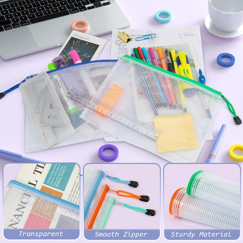 Umriox 24 Pack 12 Colors Small Zipper Pouch, Mesh Bags with Zipper, Zipper Bags for Puzzles Board Games and Office Supplies Travel Accessories...