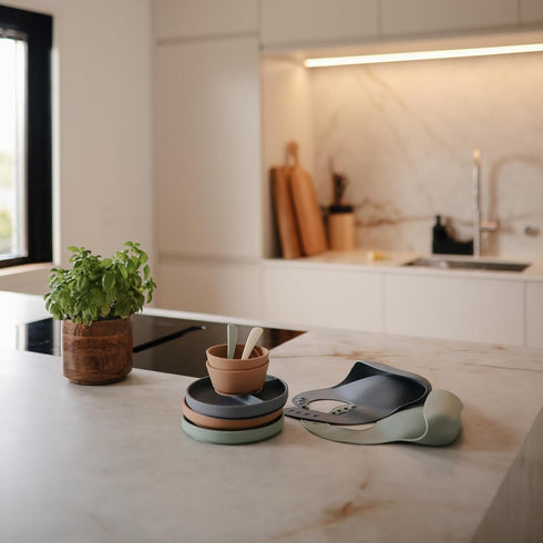 mushie Silicone Baby Bib | Adjustable Fit Waterproof Bibs (Cambridge Blue)...