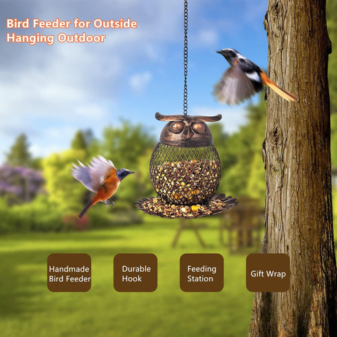Outdoor Garden Wild Bird Feeder Hanging Bird Feeders, Heavy Duty Copper Metal Mesh Wild Finch Bird Feeder for Outside with Hook for Garden Yard De...