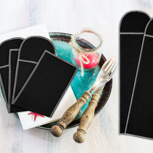 Weewooday 12 Pieces Silver Storage Bags Flatware Storage Silverware Storage Box Black Velvet Cloth Flatware Organizers Anti Tarnish Silverware Sle...