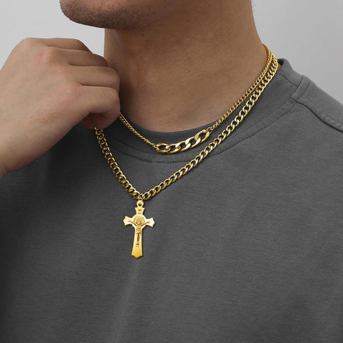 10Pcs Metal Saint Benedict Medals Cross Charm Rosary Center INRI Crucifix Pendant Beads DIY Catholic Jewelry Gifts Necklace Keychain for Men Women...
