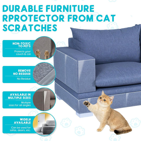 10 Pack Cat Scratch Furniture Protector 45 Pins, Self-Adhesive Cat Scratcher Tape Invisible, Single Side Anti Cat Scratch Deterrent for Sofa, Door...