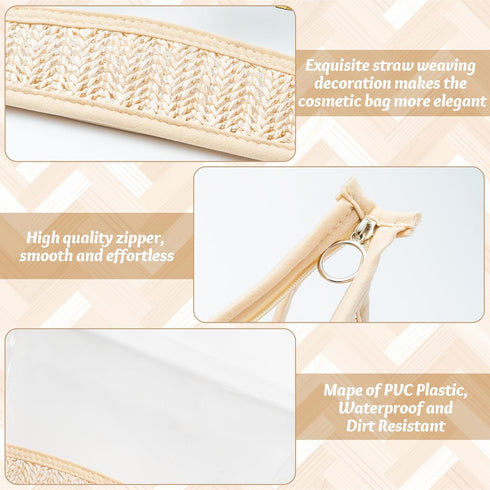 Boho Clear Cosmetic Bag - 2Pcs Boho Waterproof Toiletry Bag Travel Makeup Bag Beige Transparent PVC Zipper Makeup Pouch Compliant Bag for Women Me...