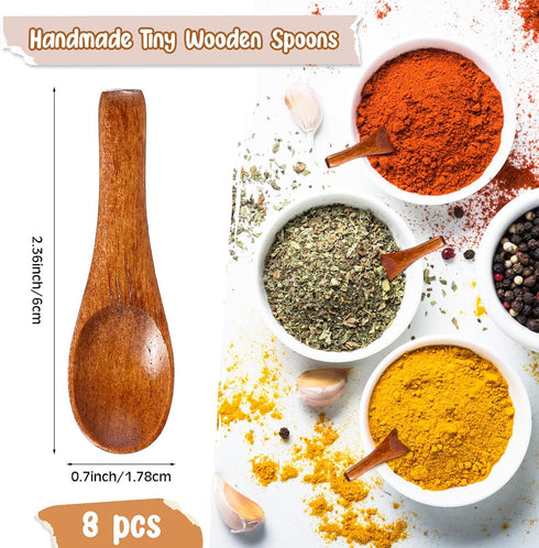 8 Pcs Handmade Tiny Wooden Spoons, 2.3 Inch Mini Condiment Spoons for Sauces Salt Small Wooden Spoons for Spices, Dips, Sugar, Honey and More...