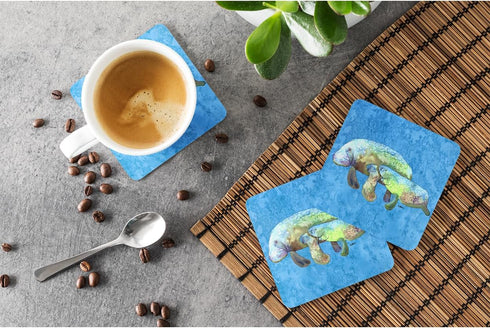 Caroline's Treasures Manatee Foam Coasters (Set of 4), 3.5" H x 3.5" W, Multicolor...