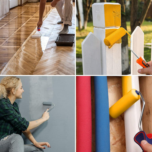 WORKPRO 12-Pack Foam Paint Roller 4 inch, Small Paint Roller Kit, Mini Paint Roller for Painting Walls, Cabinets, Doors, Fences, etc....