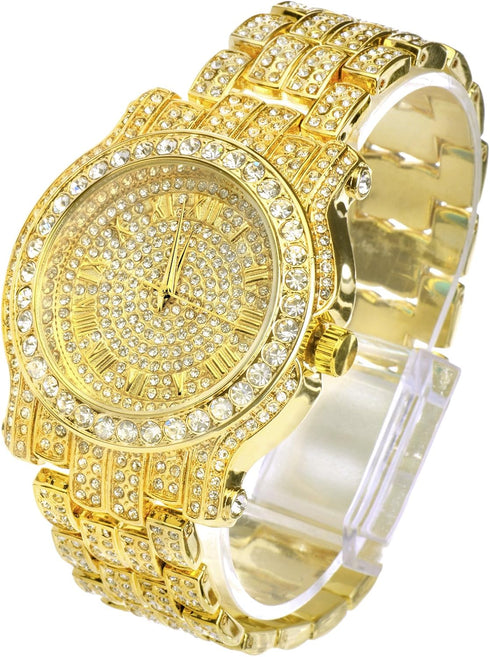 Techno Pave Men's Iced Diamond 45mm Metal Band Watch...