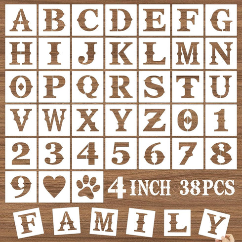 4 Inch Letter Stencils and Numbers, 38 Pcs Alphabet DIY Craft Stencils, Reusable Plastic Drawing Templates for Painting on Wood, Wall, Fabric, Roc...