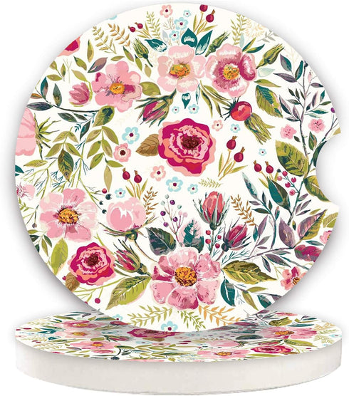 Car Coasters for Women 2 Pack Mother's Day, Auto Small 2.56" Auto Ceramic Coasters for Cup Holders, Absorb Spills to Keep Cupholders Clean, Easy R...