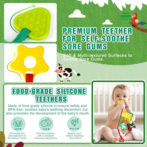 Baby Books 0-6 Months, 2PCS Baby Boys Girls Shower Gifts, Tummy Time Baby Toys 0-6 6-12 Months, Crinkle Cloth Book, Newborn Infant Teether Toy, Ea...