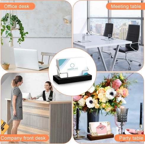 Amyhill 2 Pieces Wood Business Card Holder for Desk Wooden Business Card Display Stand Postcard Holder for Office Home Desktop(Stylish Style)...