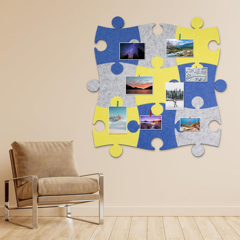 9 Pcs Felt Bulletin Board Puzzle, Self Adhesive Cute Wall Cork Board with 30 Pins for Display Notes, Photos in Office, Classroom, Home...