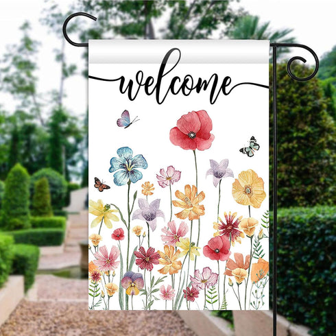 Avezano Welcome Wildflower Garden Flag Spring and Summer Floral Yard Flag for Outside Farmhouse Garden Decor Seasonal Welcome Sign Porch Decoratio...