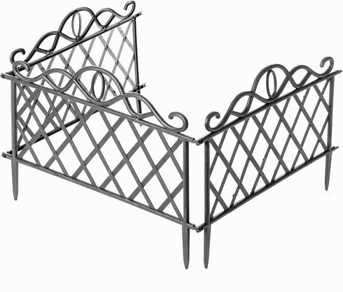Plastic Garden Edging Border Fence, Flower Bed Barrier, Set of 3, Black...