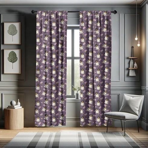 Ambesonne Tea Party Window Curtains, Dachshund Dogs Sitting Inside Cups and Wildflowers Aster Pets Graphic, Lightweight Decor 2-Panel Set with Rod...