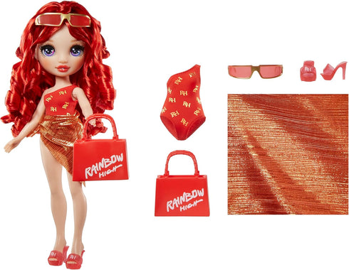 Rainbow High Swim & Style Ruby, Red 11" Fashion Doll with Shimmery Wrap to Style 10+ Ways, Removable Swimsuit, Sandals, Fun Play Accessories. Kids...