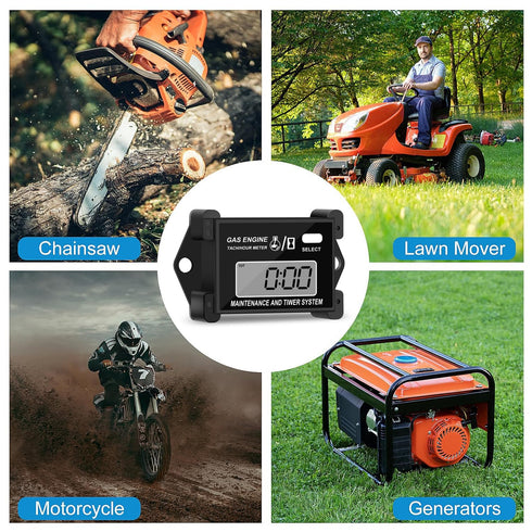 Digital Tachometer Small Engine Tach Hour Meter, Inductive Tacho Gauge, Total Time, Job Timer, RPM Meter, for Snowmobile Skis Motor Bike Go Kart L...