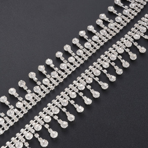 Jerler Rhinestone Tassel Fringe Trim Crystal Close Chain Applique for Sewing Crafts Ideal Wedding Party Clothing DIY Decoration, 1 Yard 0.87" W...