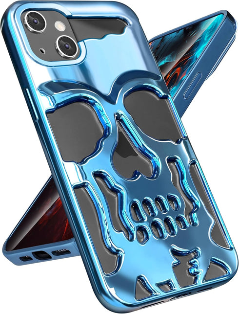 for iPhone 13 Phone Case for Men Women, Cool Skull Skeleton Funny Gothic Hollow Phone case for iPhone 13 Cute Hollowed Plated Shockproof Cover for...