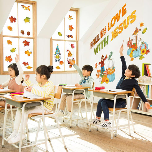 Zonon Fall Classroom Bulletin Board Decorations Christian Fall Love with Jesus Bulletin Board Set Religious Tree Maple Leaf Pumpkin Harvest Cutout...